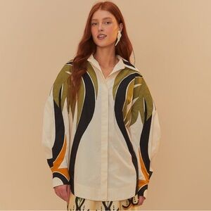Farm Rio Coconut Tree Flow Pleated Blouse